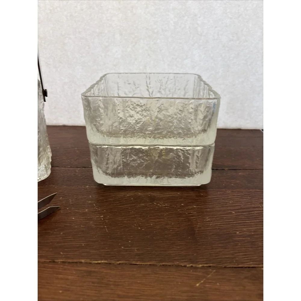 VTG Hoya Japan Ice Scalloped‎ Frosted MCM Square Ice Bucket & 2 Serving Bowls